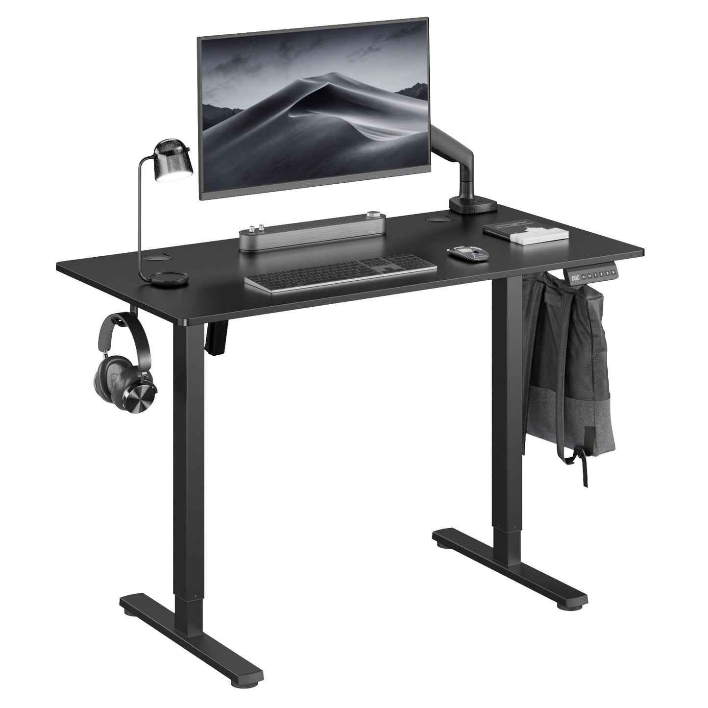 UPGRAVITY Height Adjustable Electric Standing Desk, 48 x 24 Inches Ergonomic Stand up Table, Sit Stand Home Office Desk with Splice Board, Black Frame/Black Top (Black, 48 inches)