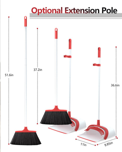 Broom and Dustpan Set, Broom and Dustpan Set Heavy Duty, Upgraded 52’’ Long Handle Broom and Dustpan Set for Home, Standing Broom with Dustpan Combo Set, Dust pan and Broom Combo for Home Office