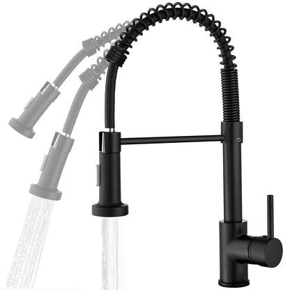 Stylish Kitchen Faucets with Pull Down Sprayer, Food Grade Material 304 Stainless Steel Single Handle Spring Kitchen Sink Faucet for Home,Commercial,rv Kitchen - Matte Black