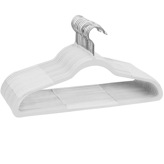 ABHENG 20 Pack Clothes Hangers, Non Slip Plastic Coat Hangers, 360°Swivel Hook, Space Saving, 0.2 Inches Thick, Heavy Duty, Hanging Dry Wet Clothes, White + Silver, UAPY0120W