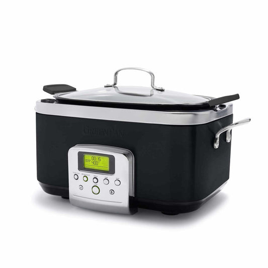 GreenPan Elite 8-in-1 Programmable 6QT Electric Slow Cooker, Dishwasher Safe Lid & Removable Crock, PFAS-Free Healthy Ceramic Nonstick Multi-Cooker, Sear, Sauté/Brown, Steam Basket, Roast, Black