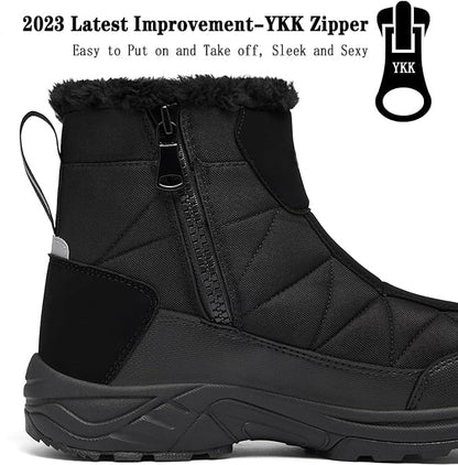 SILENTCARE Men's Warm Snow Boots, Fur Lined Waterproof Winter Shoes, Anti-Slip Lightweight Ankle Boot (10 M US, Black)