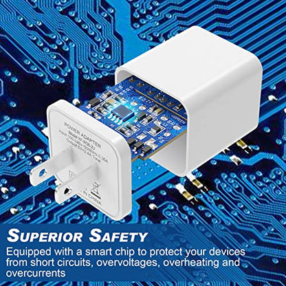 6Pack USB Wall Charger, iGENJUN 2.4A Phone Charger Dual USB Port Cube Power Plug Adapter Fast Wall Charger Block Compatible with iPhone 14/14 Pro/13/13 Pro, Samsung Galaxy, Pixel, LG, Android-White