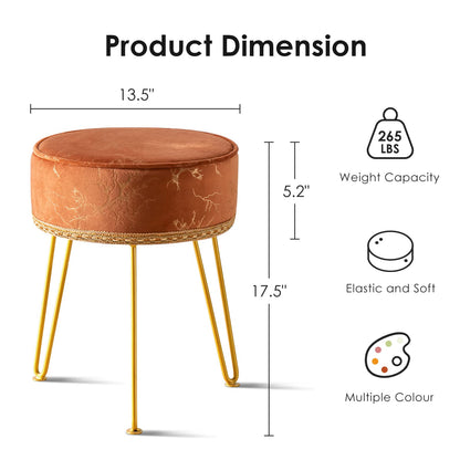 Soohow Vanity Chair Foot Stool Ottoman, Round Small Vanity Stool Chair for Makeup Room, Stool for Vanity Chair for Makeup Room with Metal Legs, Ottoman Foot Rest Makeup Chair for Vanity, Living Room
