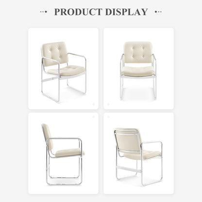 COLAMY Modern Dining Chairs Set of 2, Button Tufted PU Leather Upholstered Dining Room Kitchen Side Chair with Metal Legs for Home/Living Room/Bedroom/Office, Beige