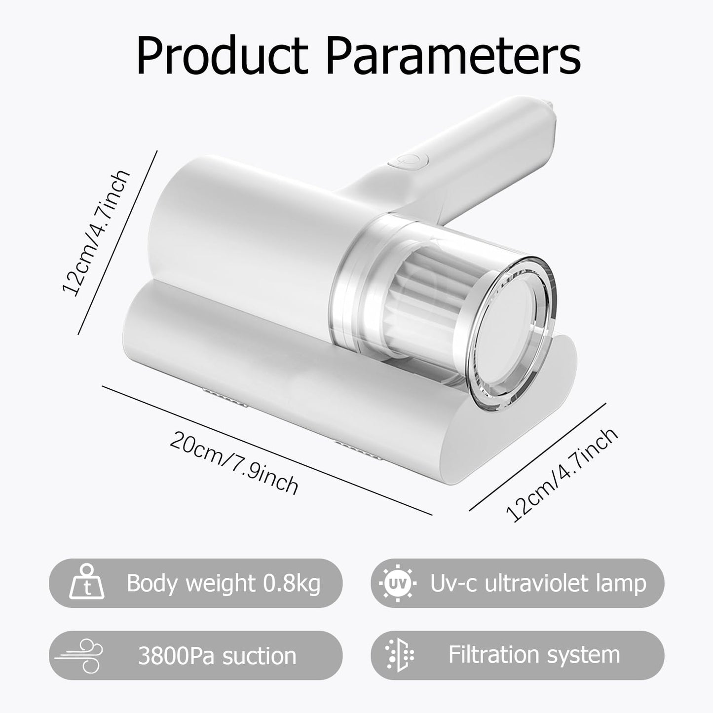 Bed Vacuum Cleaner, 12KPa Handheld UV Deep Mattress Vacuum Cleaner with HEPA Filter, Effectively Clean Up for Pillows, Sheets, Mattresses, Sofas, Plush Toys and Other Fabric Surfaces A1262