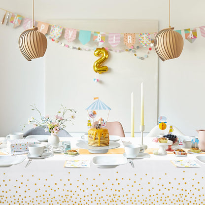 WDF 16Pack White and Gold Plastic Tablecloths Gold Table Runners - 54 x 108 Inch Gold Dot Rectangle Tablecloth 12 x 108 Inch for Parties/Wedding/Thanksgiving