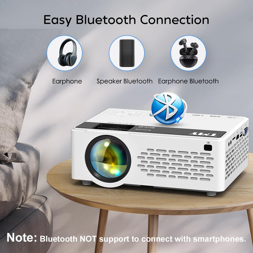 TMY Mini Projector, Upgraded 9500 Lumens Bluetooth Projector with 100" Screen, 1080P Full HD Portable Projector, Movie Projector Compatible with TV Stick Smartphone/HDMI/USB/AV, indoor & outdoor use