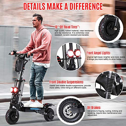 M YUME Scooter Y10 Adult Electric Scooter Double Suspensions Dual Motor 23.4AH Battery 52V 2400W 40 MPH 40 Miles Fast Sports Scooter 10" Off Road 330lbs Max Load Folding Scooter