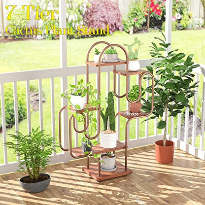 Allinside Cactus Corner Bookshelf, 6 Tiers Multipurpose Plant Stand, Heavy-Duty Metal Corner Shelf, Creative Tall Display Rack, Rustic Bookcase for Living Room, Bedroom, Home Office and Balcony