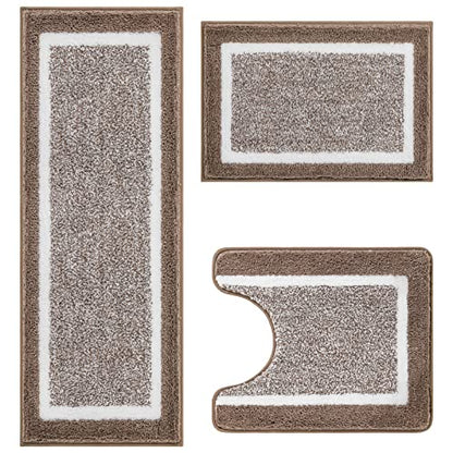 Pauwer 3 Piece Bath Mat Set Bathroom Rugs, Non Slip Plush Bathroom Mats, Absorbent Shaggy Bathroom Rug Set with U-Shaped Contour Toilet Mat for Bathroom Bedroom Living Room