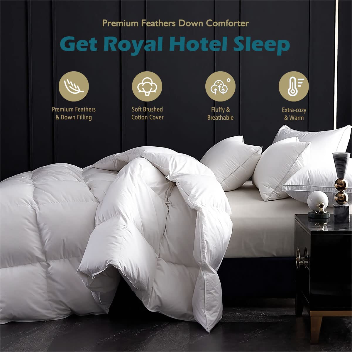 Lightweight Feather Down Comforter Twin Size, Cooling All Seasons Duvet Insert for Warm Weather/Hot Sleepers, 100% Egyptian Cotton, 750 Fill Power Thin Feathers Down Blend Comforter, Ivory, 68x90