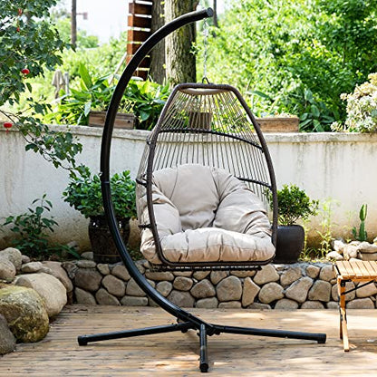 Egg Chair Hammock Chair Basket Chair Hanging Swing Chair UV Resistant Cushion with Stand for Indoor Bedroom Outdoor Garden Backyard