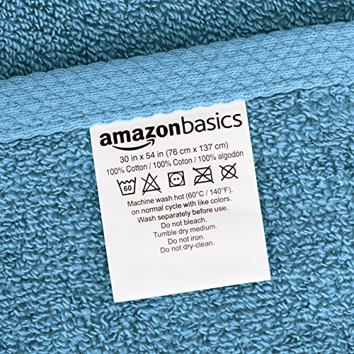 Amazon Basics Quick-Dry Towels - 100% Cotton, 3-Piece Set, Lake Blue