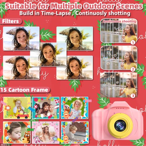 Miiulodi Kids Waterproof Camera - Birthday Gifts for 3 4 5 6 7 8 9 10 Year Old Girls 2 Inch IPS Screen Underwater Action Camera with 32 GB SD Card, Pool Toys for Kids Age 8-12 Pink