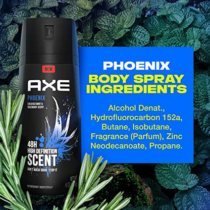 Axe Body Spray Deodorant For Long Lasting Odor Protection, Phoenix Deodorant For Men Formulated Without Aluminum 4oz 4 Count