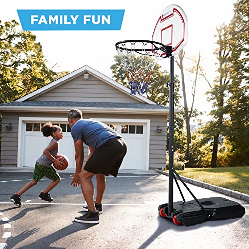 Best Choice Products Kids Height-Adjustable Basketball Hoop, Portable Backboard System w/ 2 Wheels, Fillable Base, Weather-Resistant, Nylon Net, Adjusts from 70.5in to 82.3in - White