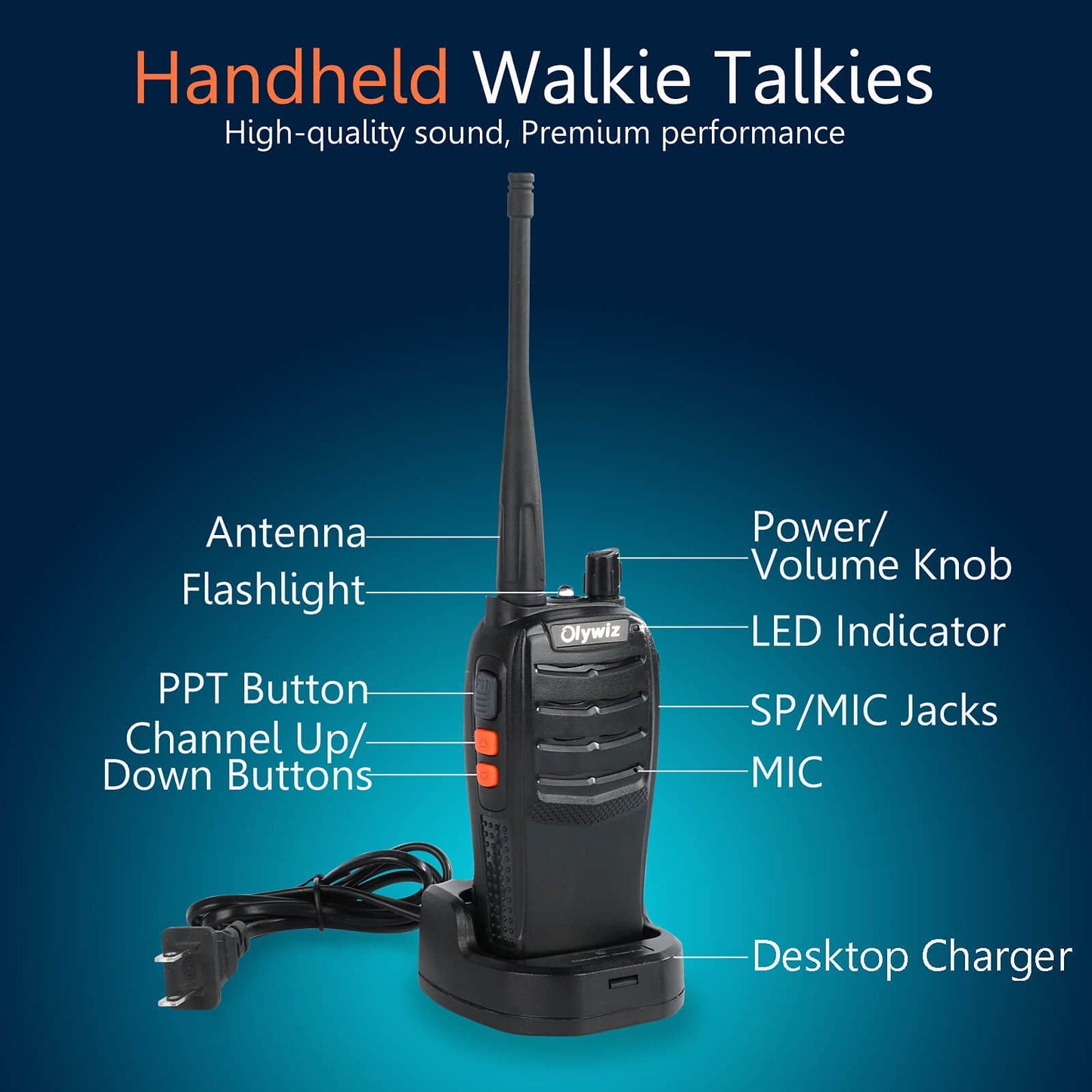 Olywiz Walkie Talkies GMRS Radio for Adults Long Range Rechargeable 2 Way Radio with Flashlight for School Business Family 2 Pack