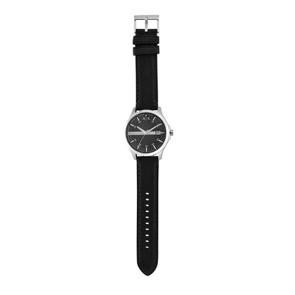 A|X ARMANI EXCHANGE Men's Leather Strap Watch, Color: Black/Silver (Model: AX2101)