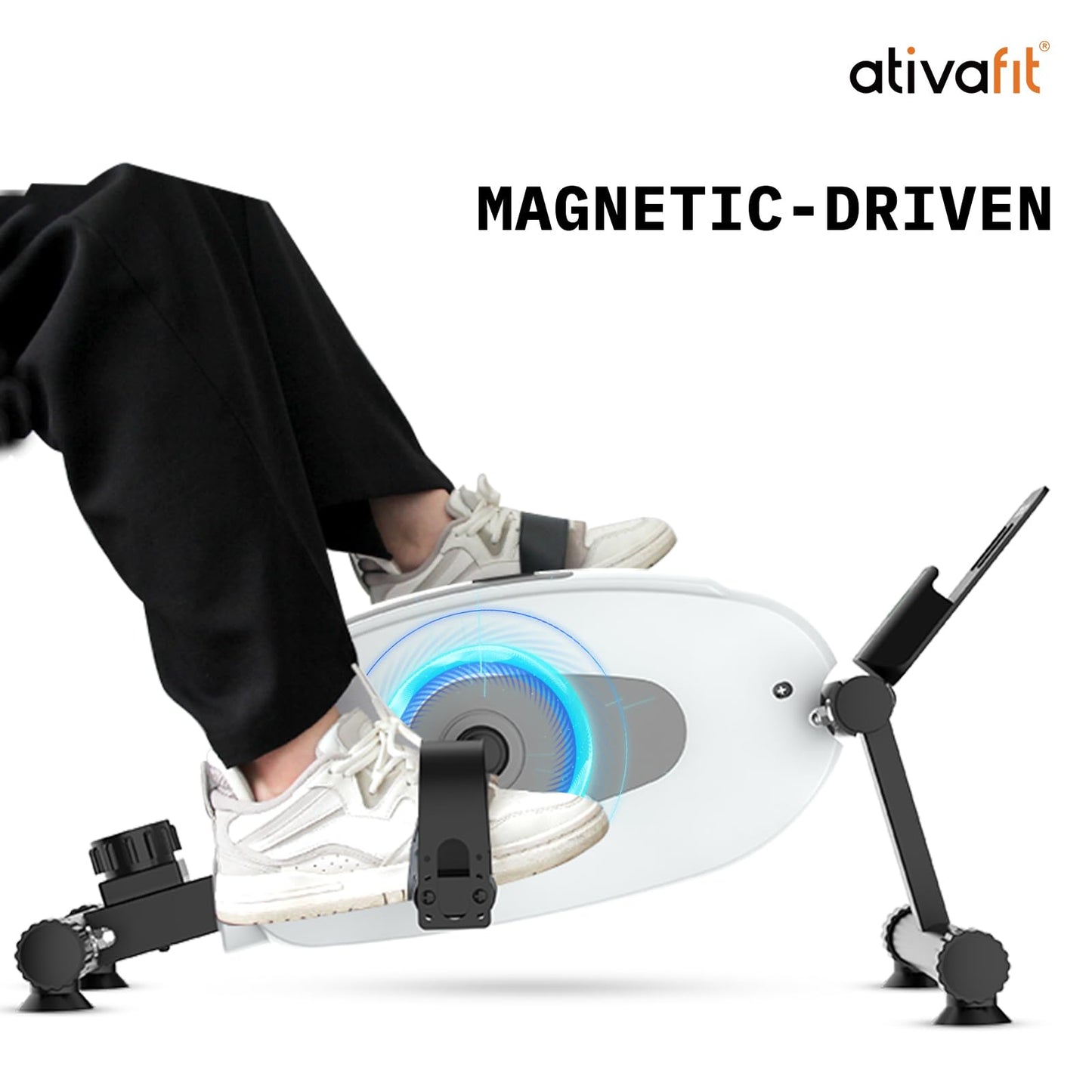 Ativafit Magnetic Under Desk Bike Pedal Exerciser for Home Workout Portable Mini Exercise Bike Arm & Leg Exerciser Physical Therapy Equipment for Seniors (White)