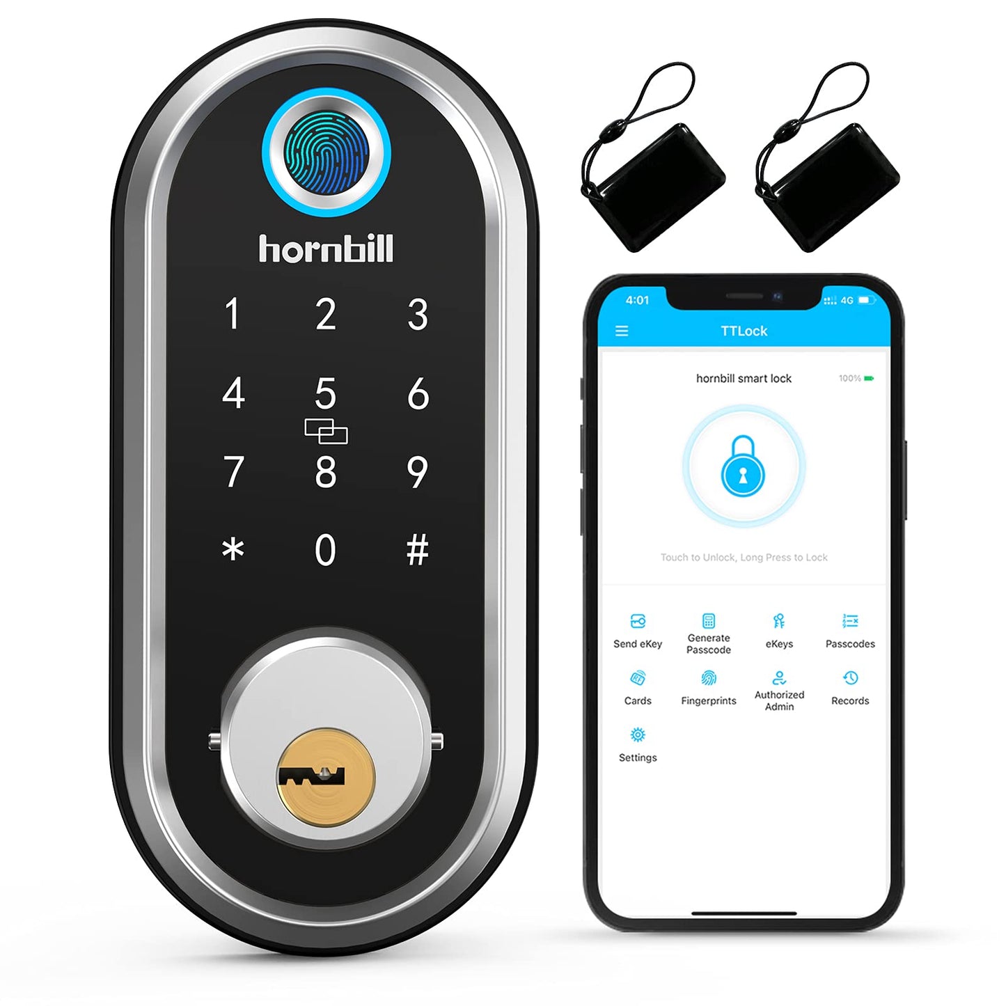 Security Smart Deadbolt, Hornbill Keyless Entry Door Lock with Biometric Fingerprint, Bluetooth Electronic Smart Lock with Keypad, App Control, Work with Alexa for Front Door, Bedroom, Apartment