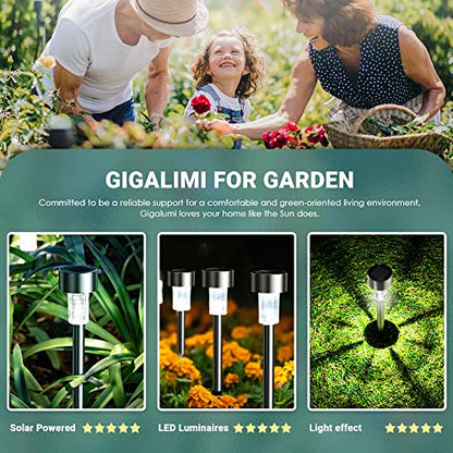 GIGALUMI Solar Gargen Lights, Solar Lights for Outside, 12Pack Stainless Steel LED Solar Lights Outdoor Waterproof Lights Outdoor Solar Lights for Patio, Lawn, Yard and Landscape-(Cold White)