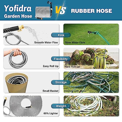 Garden Hose 100 ft Metal - Stainless Steel Water Hose Flexible Garden Hose Lighweight Metal Hose No Kink Water Pipe