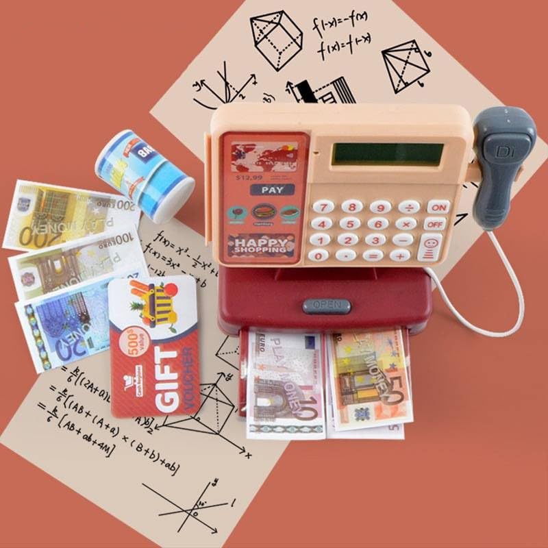 Doliremy Toy Cash Register, Supermarket Cash Register Role Play Set, Cash Register with Calculator,Sound and Light Scanner,Play House Shopping Food Toy,Ideal Gift for Children over 3+No battery(SYJ-002)