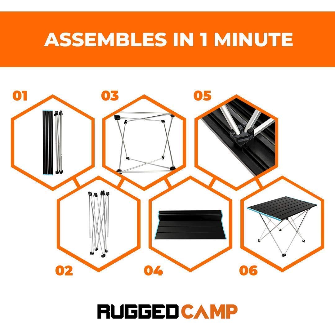 Rugged Camp Camping Mini Table - 3 Sizes - Table in A Bag - Backpack Table or Side Table - Easy to Clean Aluminum Top - Ideal for Outdoors, Camping, Backpacking, Beach, Picnics - Small