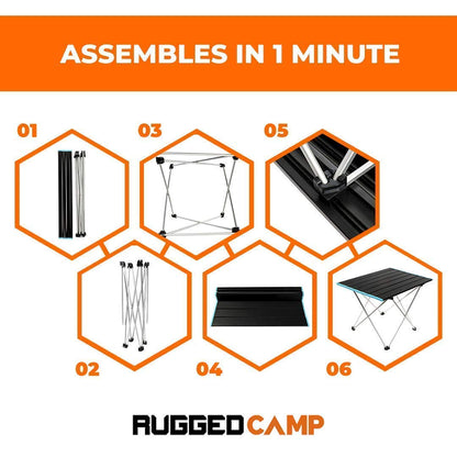 Rugged Camp Camping Mini Table - 3 Sizes - Table in A Bag - Backpack Table or Side Table - Easy to Clean Aluminum Top - Ideal for Outdoors, Camping, Backpacking, Beach, Picnics - Small