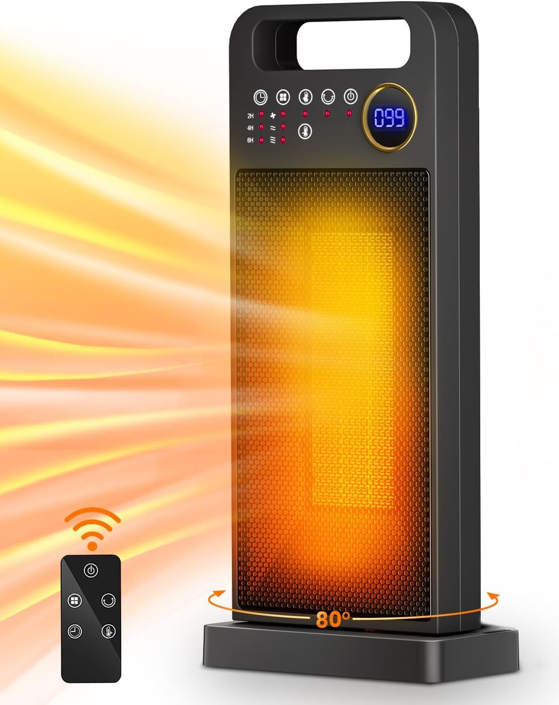 Space Heaters for Indoor Use, Merloly Portable Heater 1500W PTC Ceramic Heater with Thermostat, 80° Oscillating, 5 Modes, 12H Timer, Safety Protection, Electric Heater for Indoor Use, Bedroom, Office