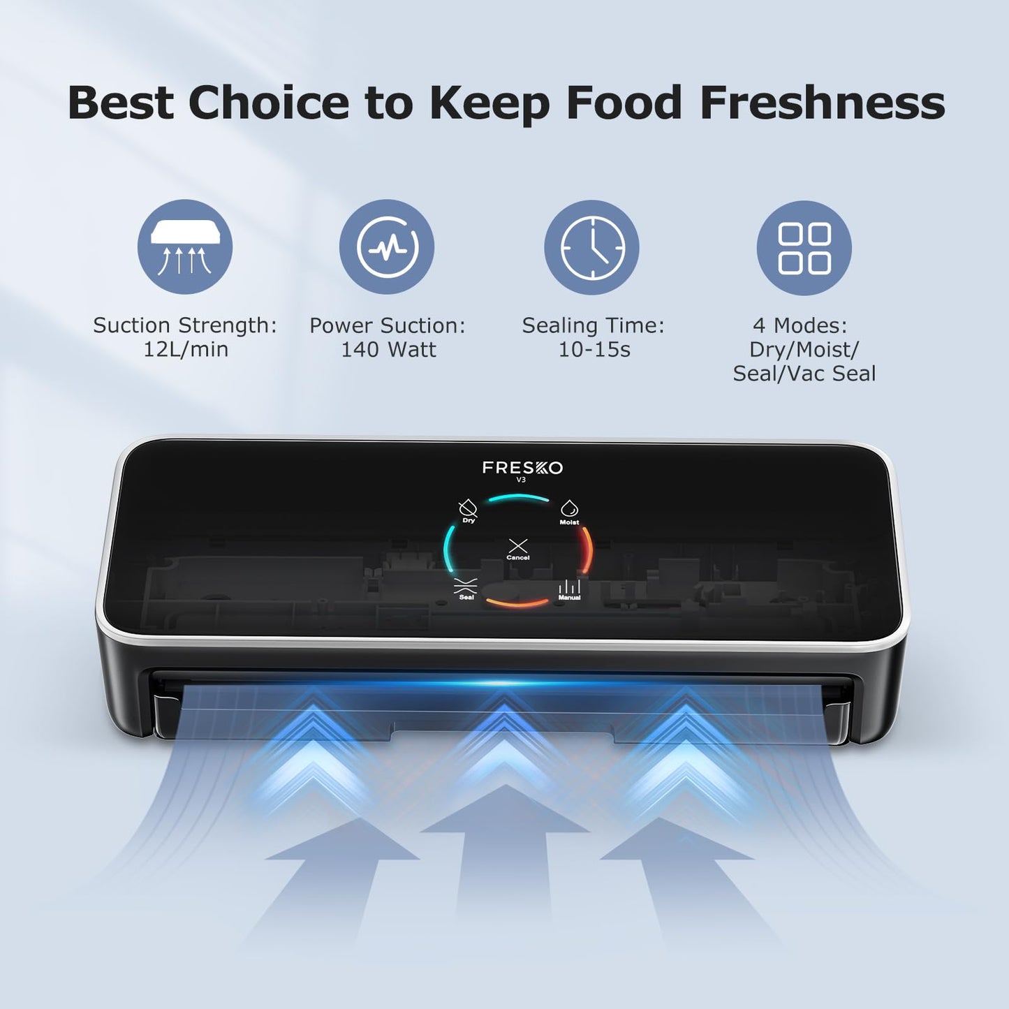 FRESKO Upgraded Fully Automatic Vacuum Sealer, Hands-Free Food Vacuum Sealer without Flipping the Lid, Easy-to-Use Touch Operation with Visual Progress Bar, ETL Certified