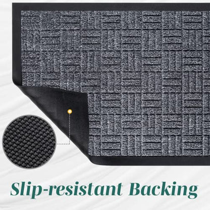 HOMWE Front Door Mats, 2 Pc Set, 29.5 x 17, All Weather Entry and Back Yard Door Mat, Indoor and Outdoor Safe, Slip Resistant Rubber Backing, Absorbent and Waterproof, Dirt Trapping Rugs for Entryway