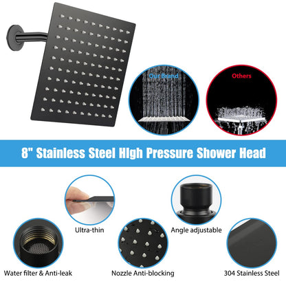 Taiker Shower Head, 8 Inch High Pressure Rainfall Shower Head/Handheld Showerhead Combo with 11.5 Inch Adjustable Curved Arm, Anti-leak Shower Head with Holder/Hose, Flow Regulator, Chrome (Black)
