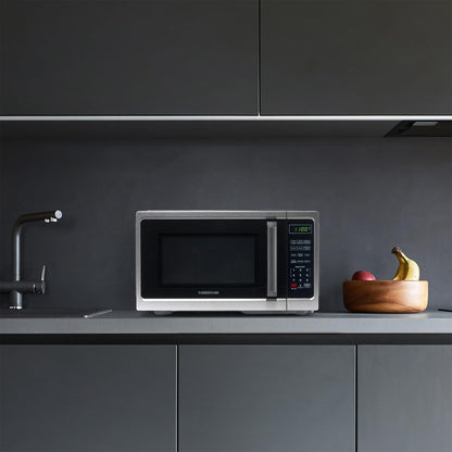 Farberware Countertop Microwave 900 Watts, 0.9 cu ft - Microwave Oven With LED Lighting and Child Lock - Perfect for Apartments and Dorms - Easy Clean Stainless Steel