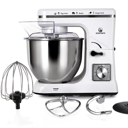 MURENKING Stand Mixer 5.3-Quart 500W,6+P Speed Tilt-Head Kitchen Electric Food Mixers Home Baking Dough Machine with Stainless Steel Bowl,Dough Hooks, Whisk, Beater, Pouring Shield (White)