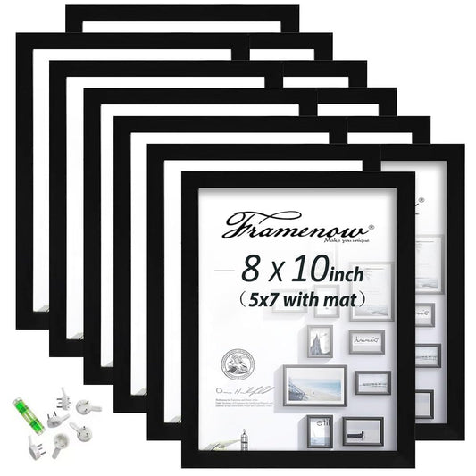 Framenow 8x10 Picture Frame Set of 12, Display 5x7 with Mat or 8x10 Without Mat, Horizontal or Vertical Display,To Wall and Tabletop Mounting Photo Frames,Black.