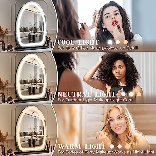 FENNIO Vanity Mirror with Lights, 17"x13" LED Lighted Makeup Mirror, Large Makeup Mirror with Lights, Touch Sensor with 3-Color Lighting, Dimmable for Vanity Desk Tabletop, Bedroom