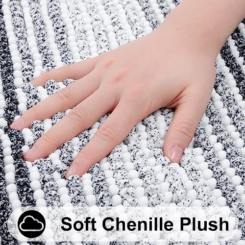 Colorxy Chenille Bathroom Rugs, Extra Soft and Absorbent Bath Mat, Non-Slip Machine Washable Rug, Luxury Plush Shaggy Bath Carpet, Suitable for Bathroom Floor, Tub, Shower, 24''x16'', Black