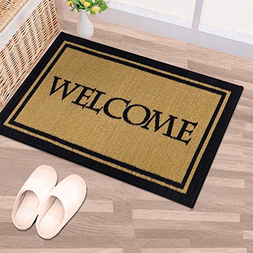 Ottomanson Welcome Collection Non-Slip Rubberback Welcome Design 2x3 Indoor Entryway Doormat, 20" x 30", Beige Welcome