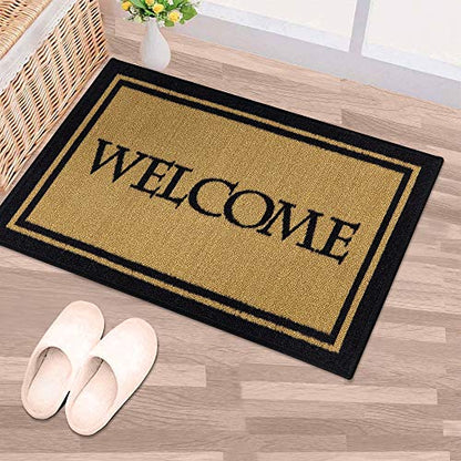Ottomanson Welcome Collection Non-Slip Rubberback Welcome Design 2x3 Indoor Entryway Doormat, 20" x 30", Beige Welcome