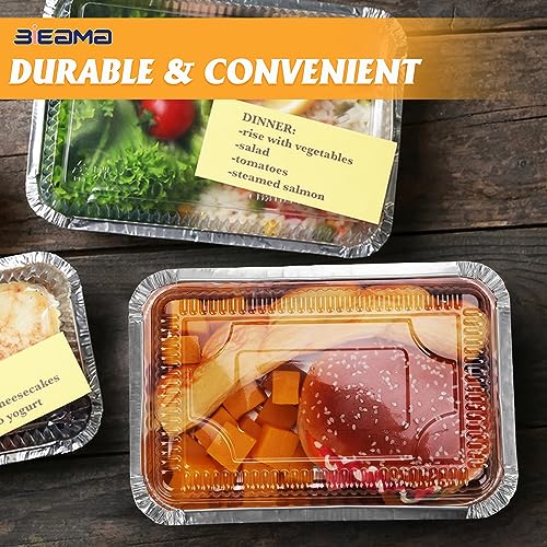 BIEAMA 50 Pack 8x5.5 Disposable Takeout Pans with Clear Lids, Disposable Baking Pans for Food To Go, Take Out, Foil Pans with Plastic Lids for Spill Resistance