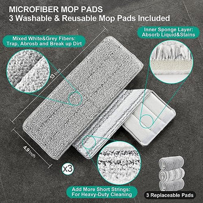 JOYMOOP Mop and Bucket with Wringer Set, Hands Free Flat Floor Mop and Bucket, with 3 Washable Microfiber Pads, Wet and Dry Use, Floor Cleaning System