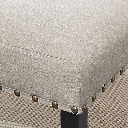 Roundhill Furniture Biony Tan Fabric Dining Chairs with Nailhead Trim, Set of 2, Brown, Tan