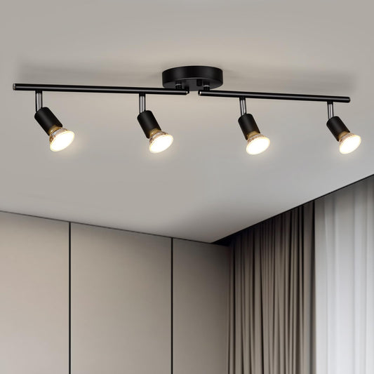 Bojim 4-Light Track Lighting Fixtures Ceiling, Black Track Lights with Rotatable Arms & Adjustable Heads, Modern Track Lights Ceiling for Kitchen, Closet (GU10 Socket, Bulbs Not Included)