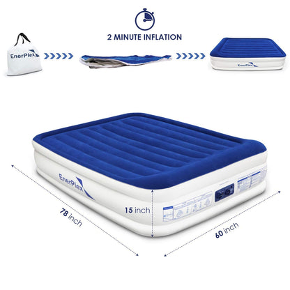 EnerPlex Twin Air Mattress with Built in Pump - 13" Luxury Size Self-Inflating Blow Up Mattress with Neck Support - Inflatable Air Bed for Portable Travel & Home Use (Blue/White)
