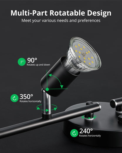 Bojim 4-Light Track Lighting Fixtures Ceiling, Black Track Lights with Rotatable Arms & Adjustable Heads, Modern Track Lights Ceiling for Kitchen, Closet (GU10 Socket, Bulbs Not Included)