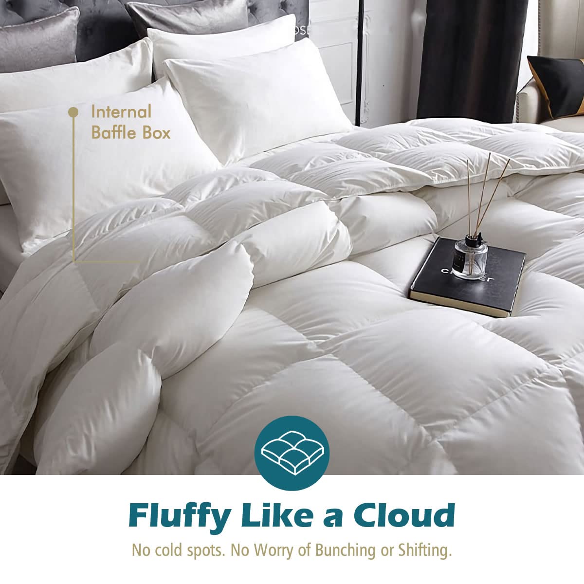 Lightweight Feather Down Comforter Twin Size, Cooling All Seasons Duvet Insert for Warm Weather/Hot Sleepers, 100% Egyptian Cotton, 750 Fill Power Thin Feathers Down Blend Comforter, Ivory, 68x90