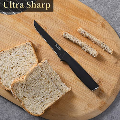 UPTRUST Steak Knives, Steak Knives Set of 6, High-Carbon Stainless Steel Serrated Steak Knives Dishwasher Safe, Elegant Black