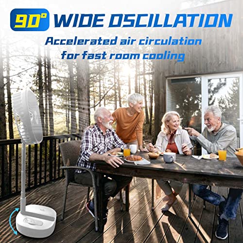 Nenkoo Battery Operated Fan, 8" Portable Oscillating Travel Fan 12500mAh with 4 Speed Timing Remote Control, White Desk Fan, Table Fan Adjustable Height 14.6"-40.2", Retractable Fan Travel Cruise